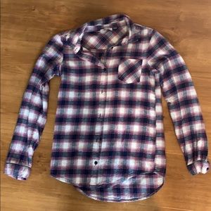 purple pink and blue button down flannel
